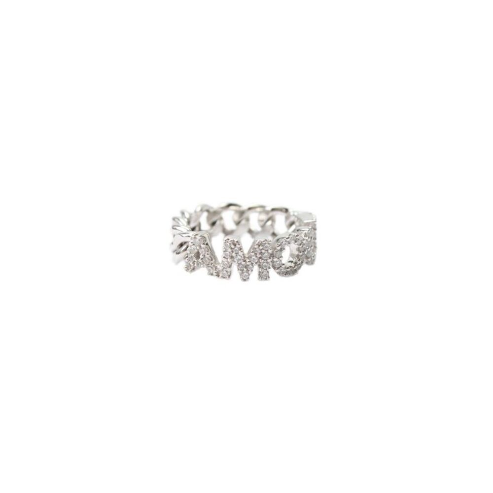 APM Monaco Womens 925 Silver Cubic Zirconia AMOUR Chain Ring Sz 6